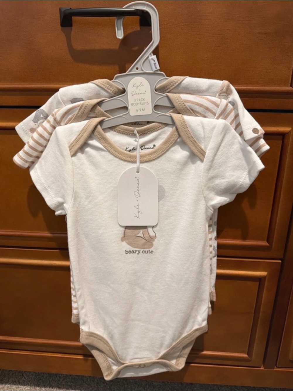 Kyle + Deena Beige Trim 'Beary Cute' Baby Bodysuit 3-Pack